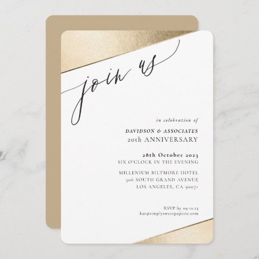 JOIN US Kalligraphie stilvolle formale goldene Kan Einladung (Vorne/Hinten)