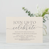 Join Us To Celebrate, Wedding Rehearsal Dinner Einladung (Stehend Vorderseite)