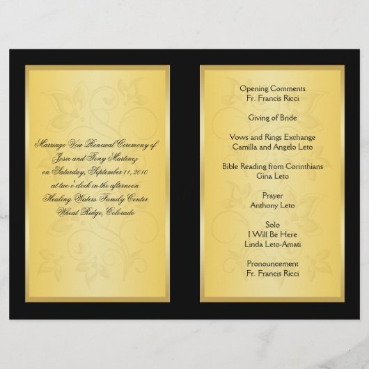 Joined Hearts Wedding Vow Renewal Programm (Rückseite)