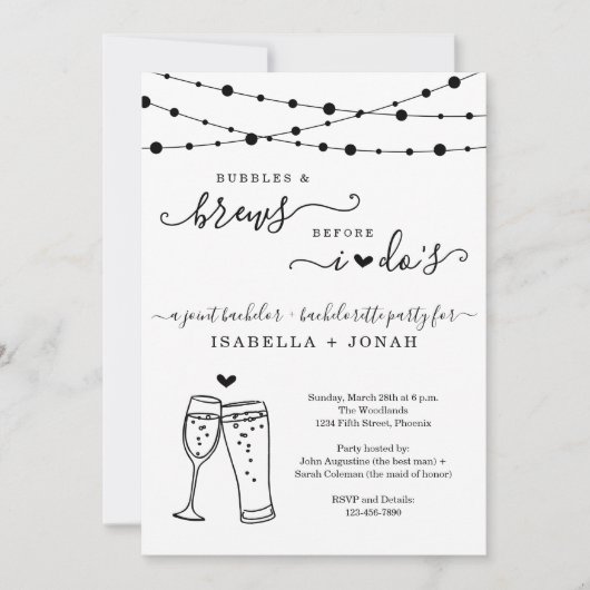 Joint Bachelor & Junggeselinnen-Abschied Bubbles & Einladung (Vorderseite)