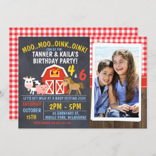 Joint Barnyard Chalkboard Birthday Einladung