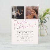 Joint Birthday Double Celebration Pink Girl Foto Einladung (Stehend Vorderseite)