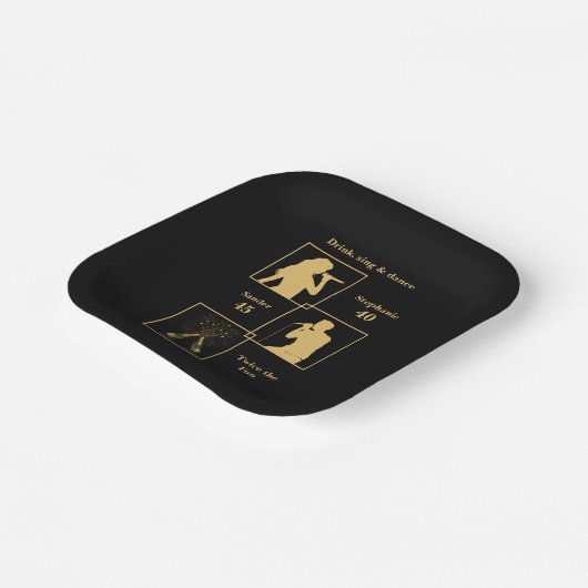 Joint Birthday Double the Fun Black Gold Pappteller (Gewinkelt)