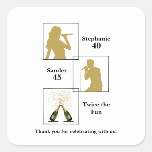 Joint Birthday Double the Fun White Gold Quadratischer Aufkleber (Vorderseite)