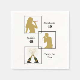 Joint Birthday Double the Fun White Gold Serviette