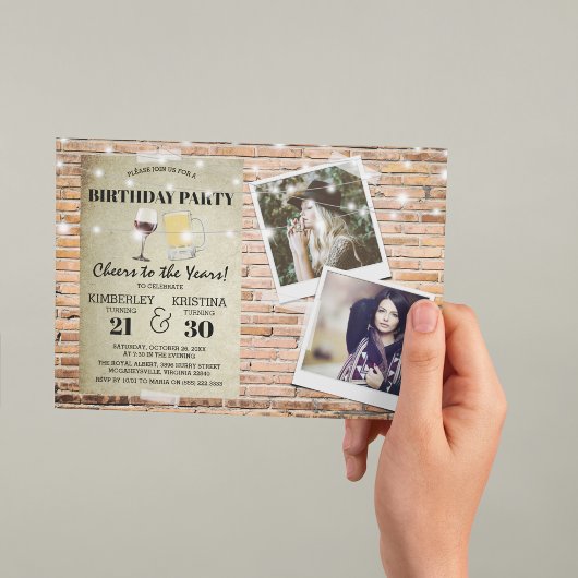 Joint Birthday Party 2 x Foto Cheers to the Years Einladung