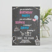 Joint Birthday Party Boy & Girl Chalkboard Niedlic Einladung (Stehend Vorderseite)