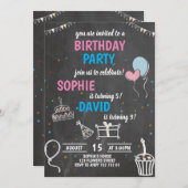 Joint Birthday Party Boy & Girl Chalkboard Niedlic Einladung (Vorne/Hinten)