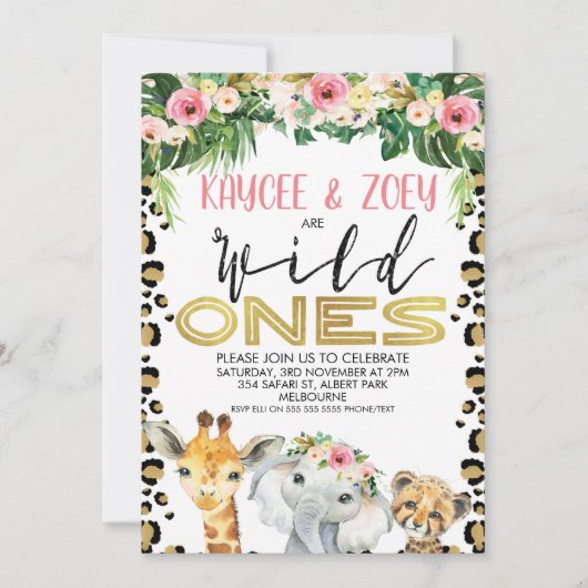 Joint Cheetah Floral Wild Ones Einladung zum Gebur (Vorderseite)