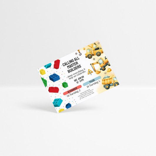 Joint Construction & Building Blocks Birthday Einladung