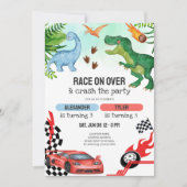 Joint Dinosaur & Race Cars Sibling Birthday Einladung (Vorderseite)