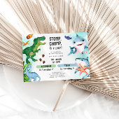 Joint Dinosaur & Sharks Sibling Birthday Einladung