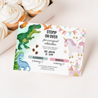 Joint Dinosaur & Unicorn Boy Girl Birthday Einladung