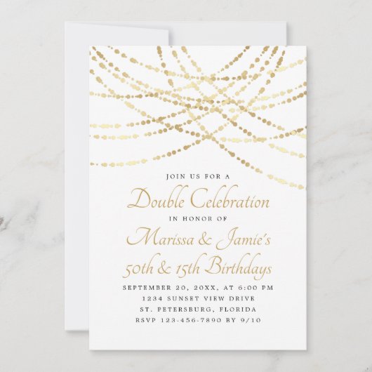 Joint Double String Lights Black Gold Einladung (Vorderseite)
