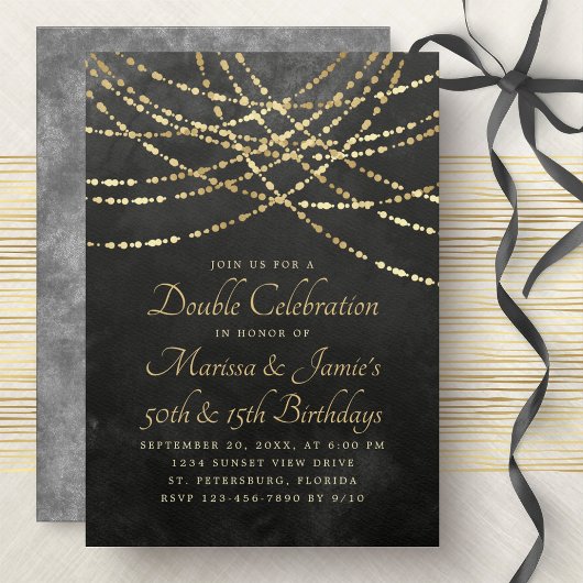 Joint Double String Lights Black Gold Einladung