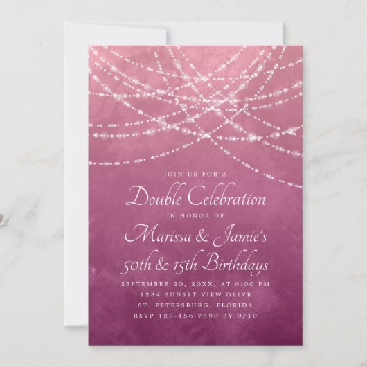 Joint Double String Lights Dusty Girls Pink Einladung (Vorderseite)