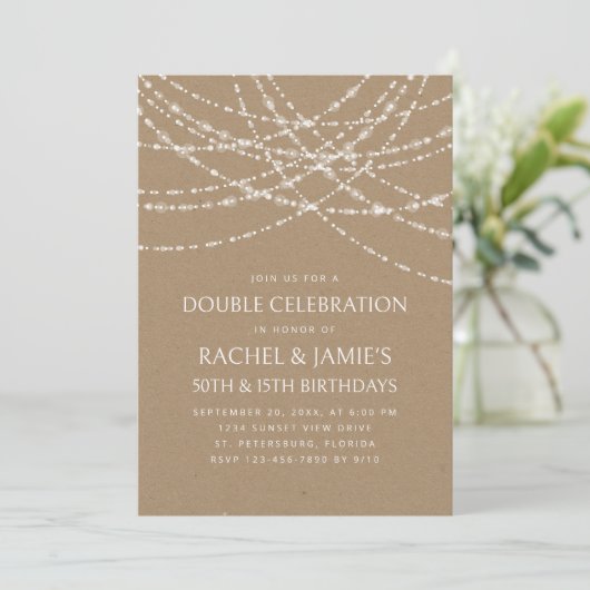 Joint Double String Lights Kraft Birthday Einladung (Stehend Vorderseite)