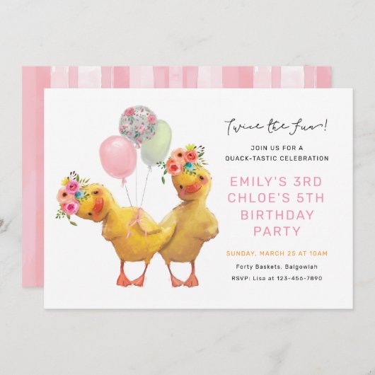 Joint Ducklings Birthday Invite, Siblings Friends Einladung (Vorne/Hinten)
