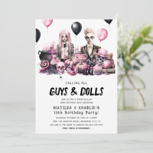 Joint Halloween Spooktacular Birthday Bash Einladung (Stehend Vorderseite)