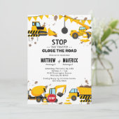 Joint Kids Construction Theme Geburtstagspartei Einladung (Stehend Vorderseite)