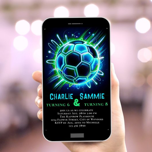 Joint Neon Soccer Birthday Einladung Boys Dual