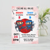 Joint Ninja Birthday Martial Arts Party Einladung (Stehend Vorderseite)