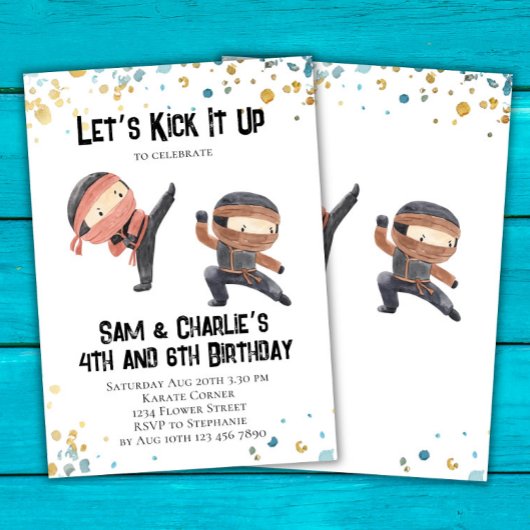 Joint Ninja Siblons Dual Birthday Party Einladung