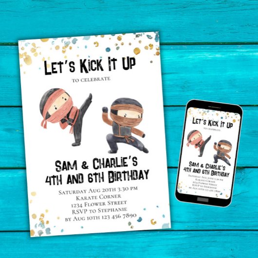 Joint Ninja Siblons Dual Birthday Party Einladung