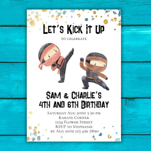 Joint Ninja Siblons Dual Birthday Party Einladung