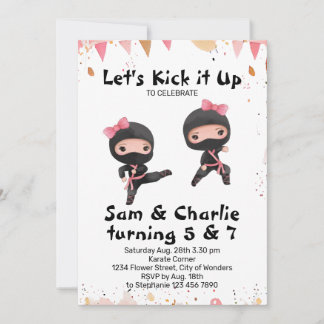 Joint Ninja Sistes Dual Sibling Geburtstag Einladung