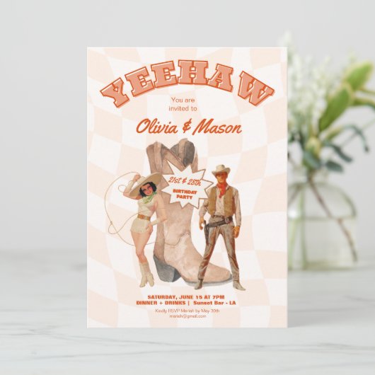 Joint Party Einladung Western Cowboy Boot (Stehend Vorderseite)