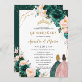 Joint Quinceañera Emerald Green Blush Einladung (Vorne/Hinten)