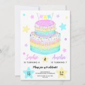 Joint Sisters Rainbow Birthday Party Foto Einladung (Vorderseite)