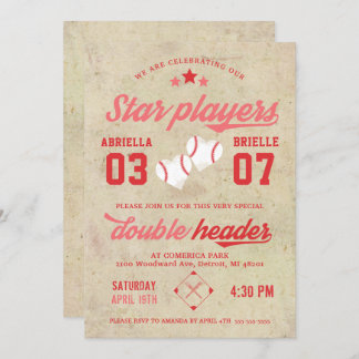 Joint Twin Baseball Birthday Invitation Girl Einladung