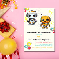 Joint Twin Boys Birthday Niedlich Roboter Futurist