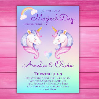 Joint Unicorn Sisters Twin Siblons Geburtstagspart Einladung