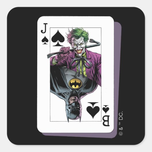 Joker and Batman Spade Playing Card Illustration Quadratischer Aufkleber (Vorderseite)