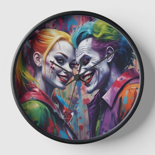 Joker Liebe Grafitty Harley Quinn Wall Clock Coupl Uhr (Vorderseite)