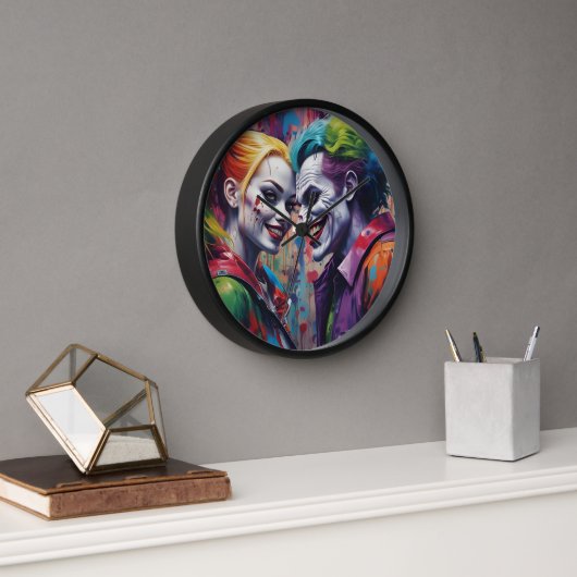 Joker Liebe Grafitty Harley Quinn Wall Clock Coupl Uhr (Büro)