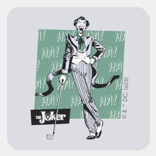 Joker mit Golfclub Quadratischer Aufkleber (Vorderseite)