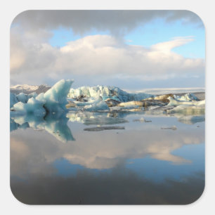 Jokulsarlon Eisbergsee-Reflexionsaufkleber Quadratischer Aufkleber