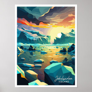 Jokulsarlon Island Travel Vintag Illustration Poster