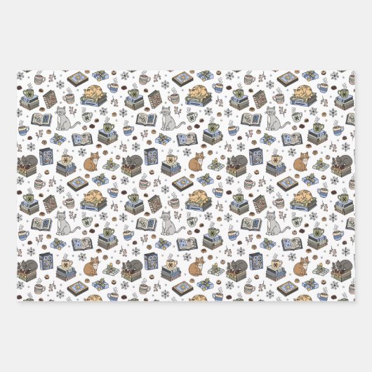 Jolabokaflod Books, Cats, and Cocoa Christmas Gift Geschenkpapier Set (Vorderseite)