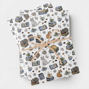 Jolabokaflod Bücher, Katzen und Kakao Weihnachtsge Geschenkpapier Set