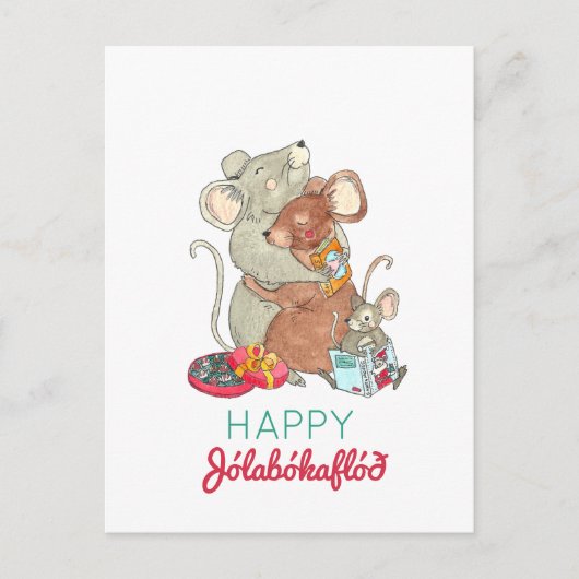 Jolabokaflod Christmas Mice Feiertagspostkarte (Vorderseite)