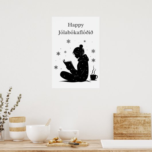 Jólabókaflóð - isländische Buchflut, Postergeschen Poster (Küche)