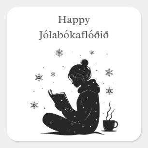 Jólabókaflóð - Isländische Buchflut, Sondergeschen Quadratischer Aufkleber