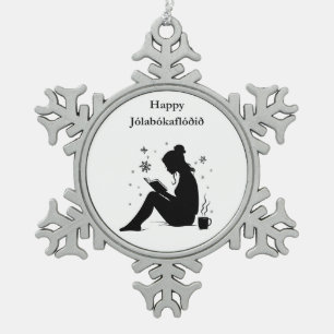 Jolabokaflod - Islands Bücherflut Schneeflocken Zinn-Ornament