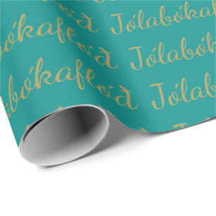Jólabókaflóð Turquoise Christmas Book Floor Geschenkpapier