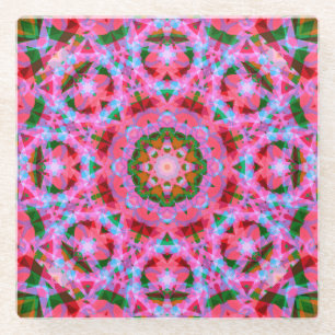 JolChristmas Pink Green Red Merry Star Muster Glasuntersetzer